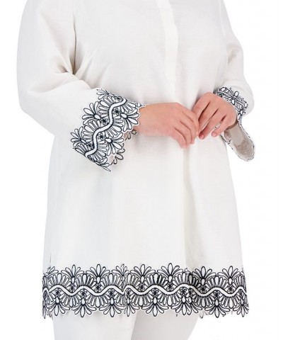 Plus Size Embroidered Split-Neck Popover Top White $59.77 Tops