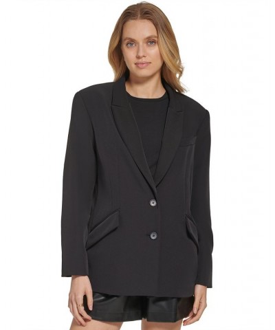 Women's Peak Lapel Two-Button Long-Sleeve Blazer Black $39.48 Jackets