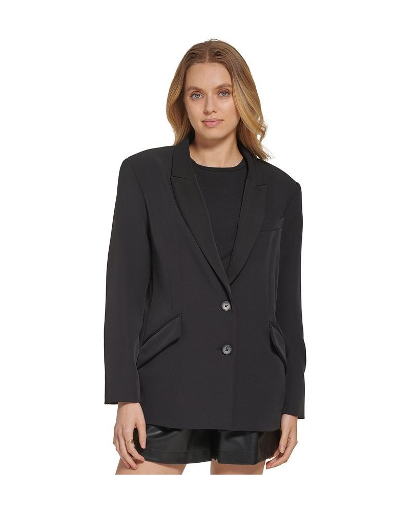 Women's Peak Lapel Two-Button Long-Sleeve Blazer Black $39.48 Jackets