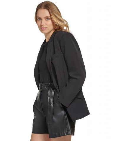 Women's Peak Lapel Two-Button Long-Sleeve Blazer Black $39.48 Jackets