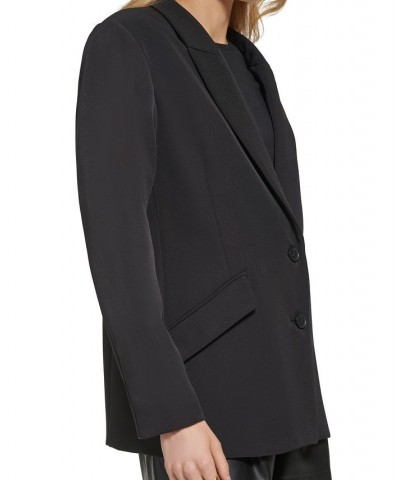 Women's Peak Lapel Two-Button Long-Sleeve Blazer Black $39.48 Jackets