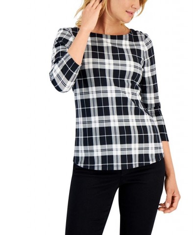 Petite 3/4 Sleeve Elevated Taran Boatneck Top Black $13.49 Tops