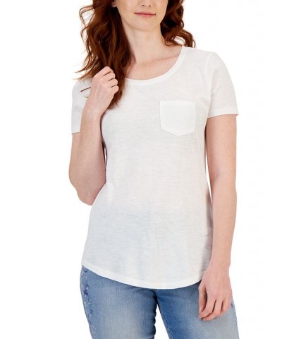 Women's Scoop-Neck Short-Sleeve Pocket T-Shirt White $11.59 Tops