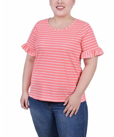 Plus Size Short Bell Sleeve Top Coral, White $11.04 Tops