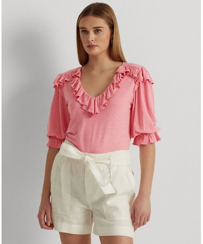 Women's Ruffle-Trim Jersey Top Pink $53.75 Tops