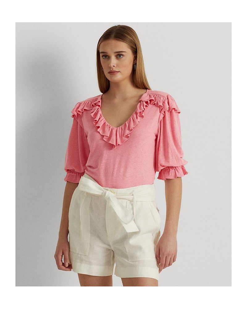 Women's Ruffle-Trim Jersey Top Pink $53.75 Tops