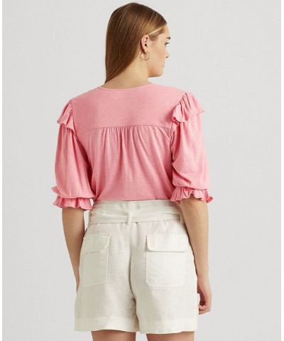 Women's Ruffle-Trim Jersey Top Pink $53.75 Tops