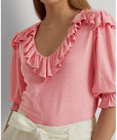 Women's Ruffle-Trim Jersey Top Pink $53.75 Tops