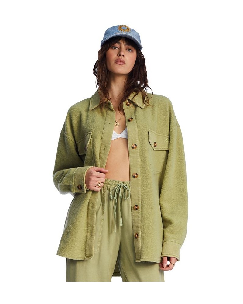 Juniors' Any Time Oversized Fleece Shacket Avocado $37.78 Jackets