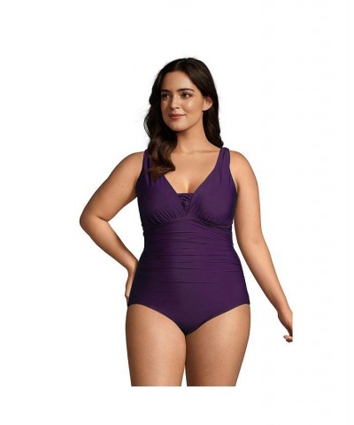 Women's Plus Size SlenderSuit Grecian Tummy Control One Piece Swimsuit Purple $80.83 Swimsuits