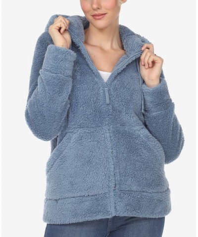 Women's Hooded Sherpa Jacket Denim Blue $22.44 Jackets