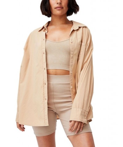 Women's Dad Shirt Tan/Beige $28.49 Tops