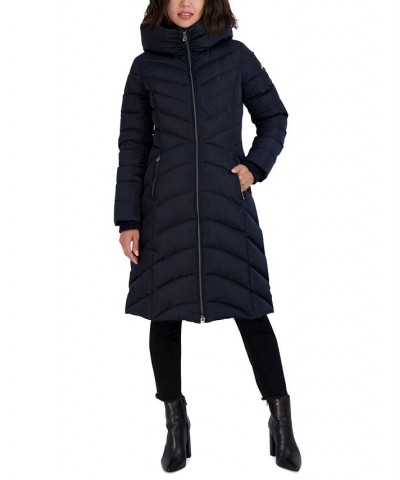 Women's Cozy Collar Hooded Puffer Coat Blue $72.00 Coats