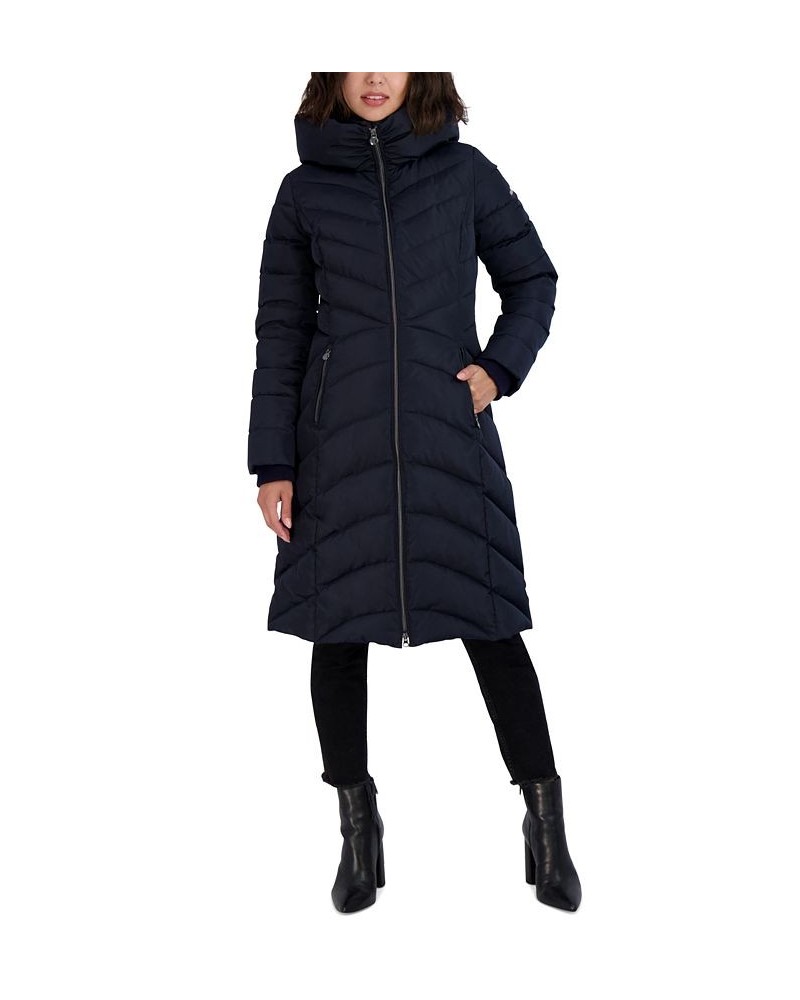 Women's Cozy Collar Hooded Puffer Coat Blue $72.00 Coats