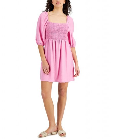 Women's Puff-Sleeve Smocked Dress Havana Pink $34.80 Dresses