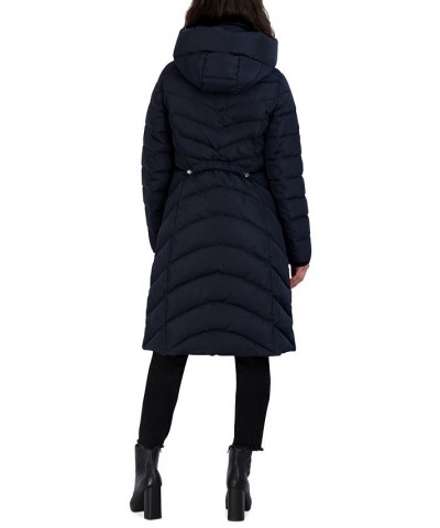 Women's Cozy Collar Hooded Puffer Coat Blue $72.00 Coats