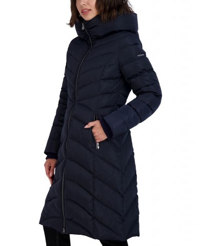 Women's Cozy Collar Hooded Puffer Coat Blue $72.00 Coats