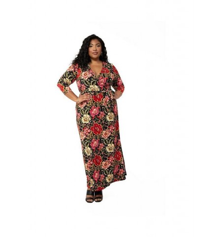 Women's Plus Size Perfect Wrap Maxi Dress Crown floral red dahlia $61.62 Dresses