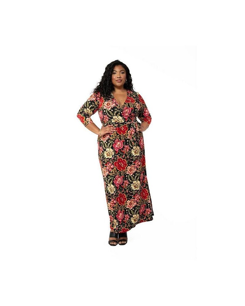 Women's Plus Size Perfect Wrap Maxi Dress Crown floral red dahlia $61.62 Dresses