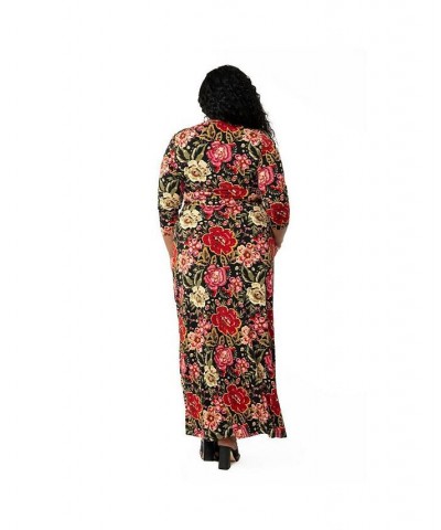 Women's Plus Size Perfect Wrap Maxi Dress Crown floral red dahlia $61.62 Dresses