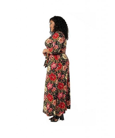 Women's Plus Size Perfect Wrap Maxi Dress Crown floral red dahlia $61.62 Dresses