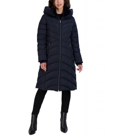 Women's Cozy Collar Hooded Puffer Coat Blue $72.00 Coats