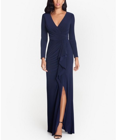 Petite High-Slit Evening Gown Navy Blue $39.24 Dresses