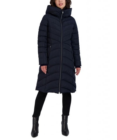 Women's Cozy Collar Hooded Puffer Coat Blue $72.00 Coats