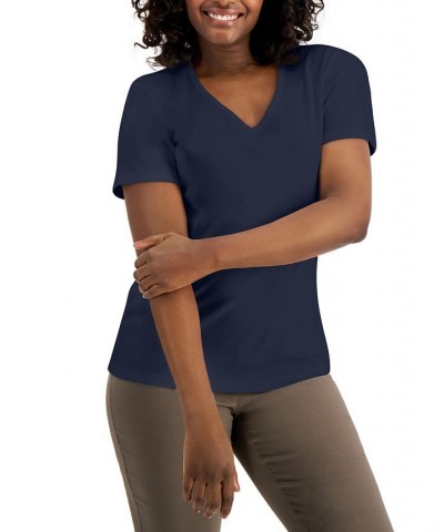 Cotton V-Neck Top Intrepid Blue $9.87 Tops