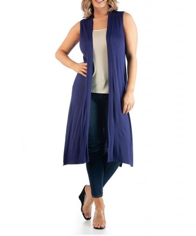 Women's Plus Size Long Cardigan Vest Navy $38.49 Sweaters