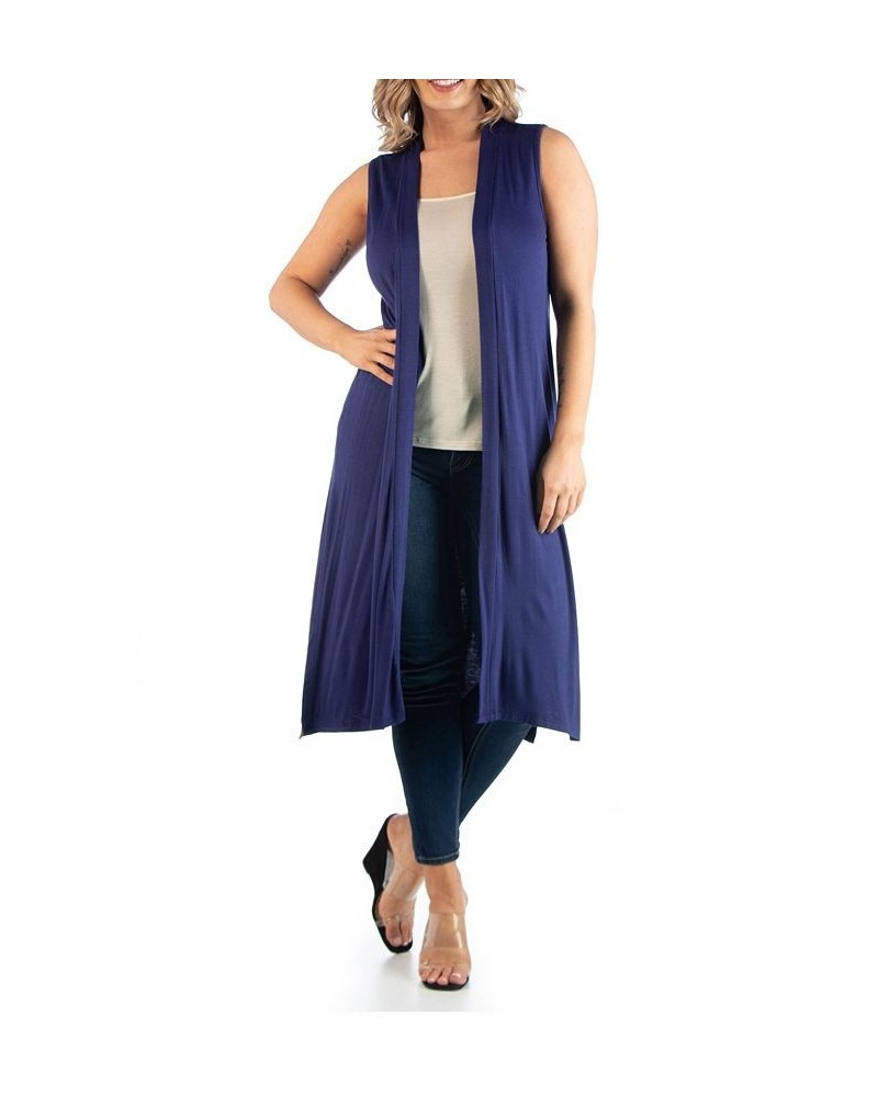 Women's Plus Size Long Cardigan Vest Navy $38.49 Sweaters