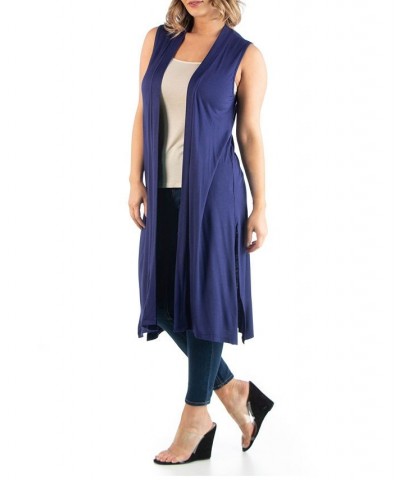 Women's Plus Size Long Cardigan Vest Navy $38.49 Sweaters