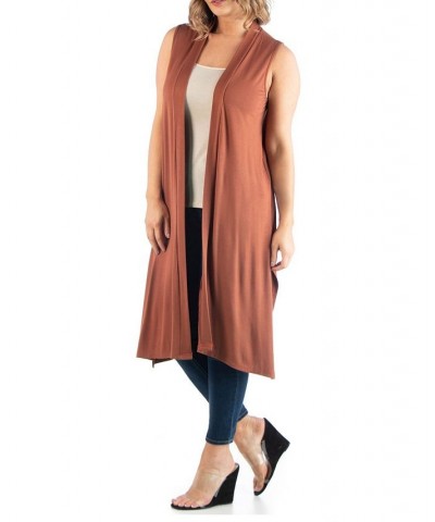 Women's Plus Size Long Cardigan Vest Navy $38.49 Sweaters