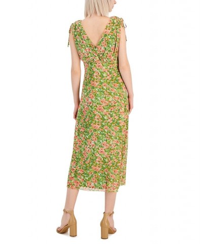 Women's Floral-Print Tie-Shoulder Ruched Midi Dress Sprout Multi $66.72 Dresses