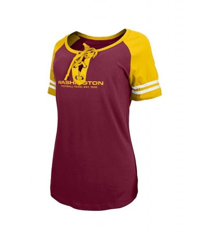 Women's Burgundy Gold Washington Commanders Logo Lace-Up Raglan T-shirt Red $22.08 Tops