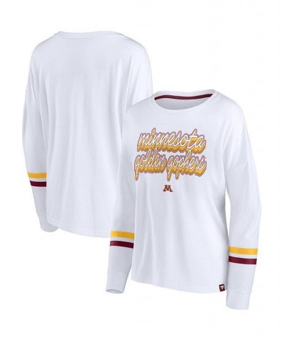 Women's Branded White Minnesota Golden Gophers Retro Power Striped Long Sleeve T-shirt White $23.39 Tops