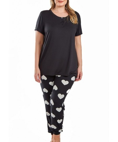 Kind Heart Plus Size Modal Tee and Jogging Pant Pajama Set in Comfy Cozy Style 2 Piece Cream-Black $38.28 Sleepwear