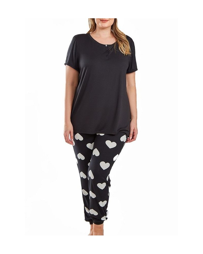 Kind Heart Plus Size Modal Tee and Jogging Pant Pajama Set in Comfy Cozy Style 2 Piece Cream-Black $38.28 Sleepwear