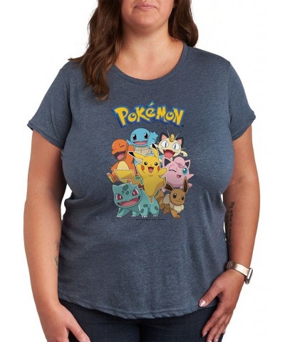 Trendy Plus Size Pokemon Graphic T-shirt Blue $11.22 Tops