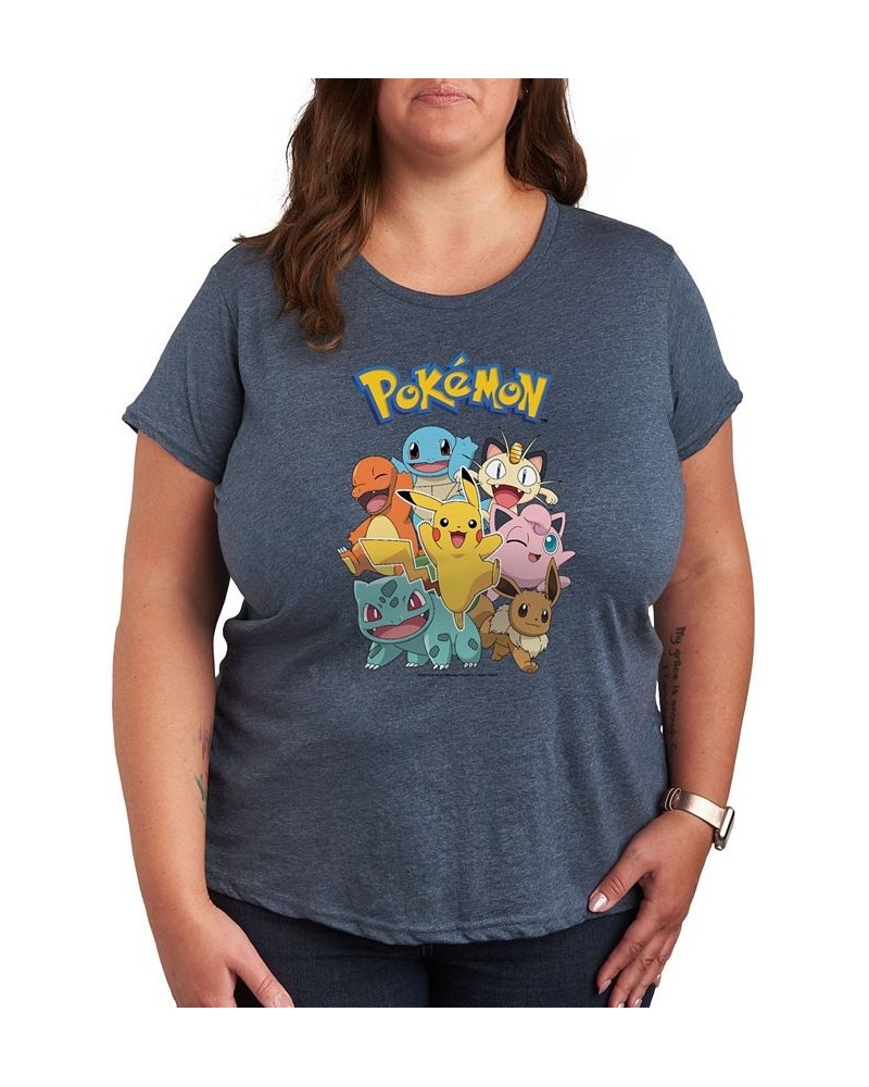 Trendy Plus Size Pokemon Graphic T-shirt Blue $11.22 Tops