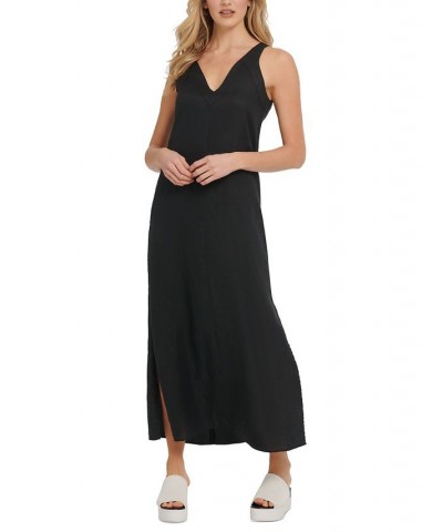 Linen V-Neck Maxi Dress Black $43.75 Dresses