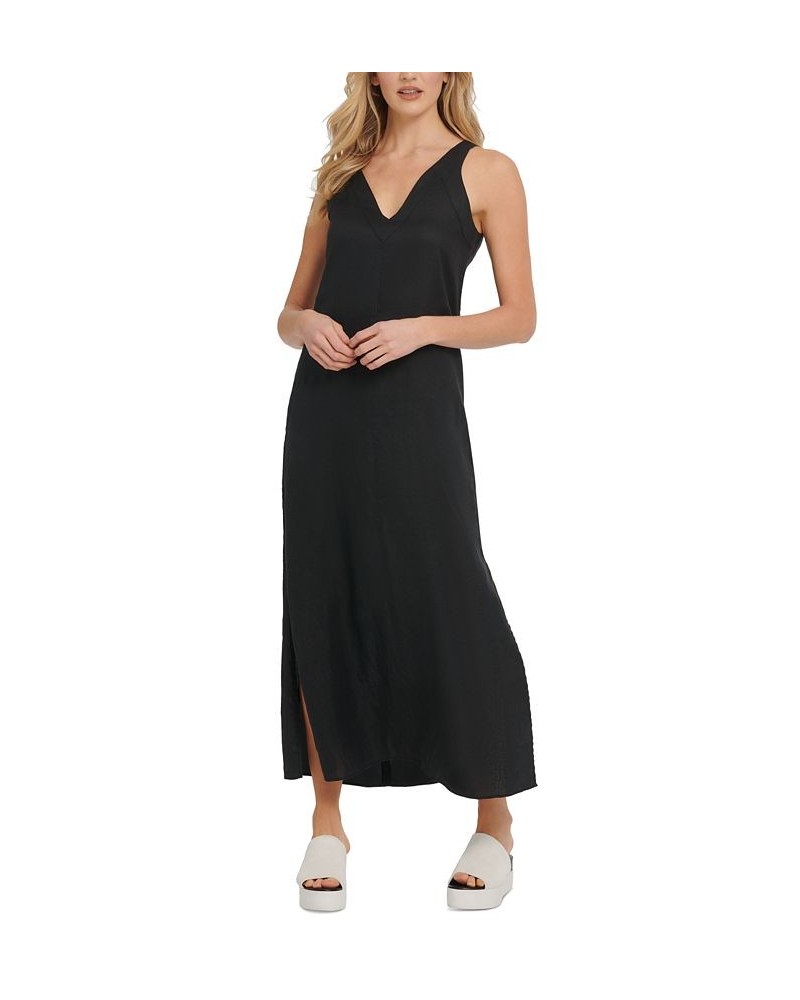 Linen V-Neck Maxi Dress Black $43.75 Dresses