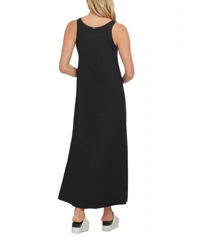 Linen V-Neck Maxi Dress Black $43.75 Dresses