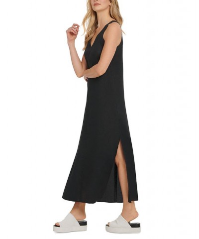 Linen V-Neck Maxi Dress Black $43.75 Dresses