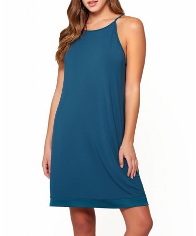 Women's Malachite Solid Soft Knit Chemise with Halter Neck and Keyhole Tie Back Teal $28.38 Lingerie