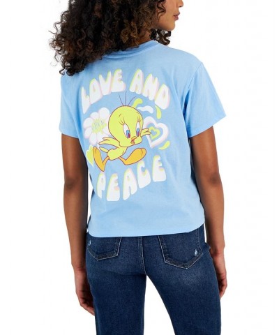 Juniors' Crew-Neck Tweety-Graphic Pocket T-Shirt Blue $10.82 Tops