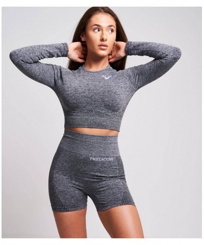 Women's Acelle Recycled Long Sleeve Crop Top - Grey Marl Grey $32.50 Tops