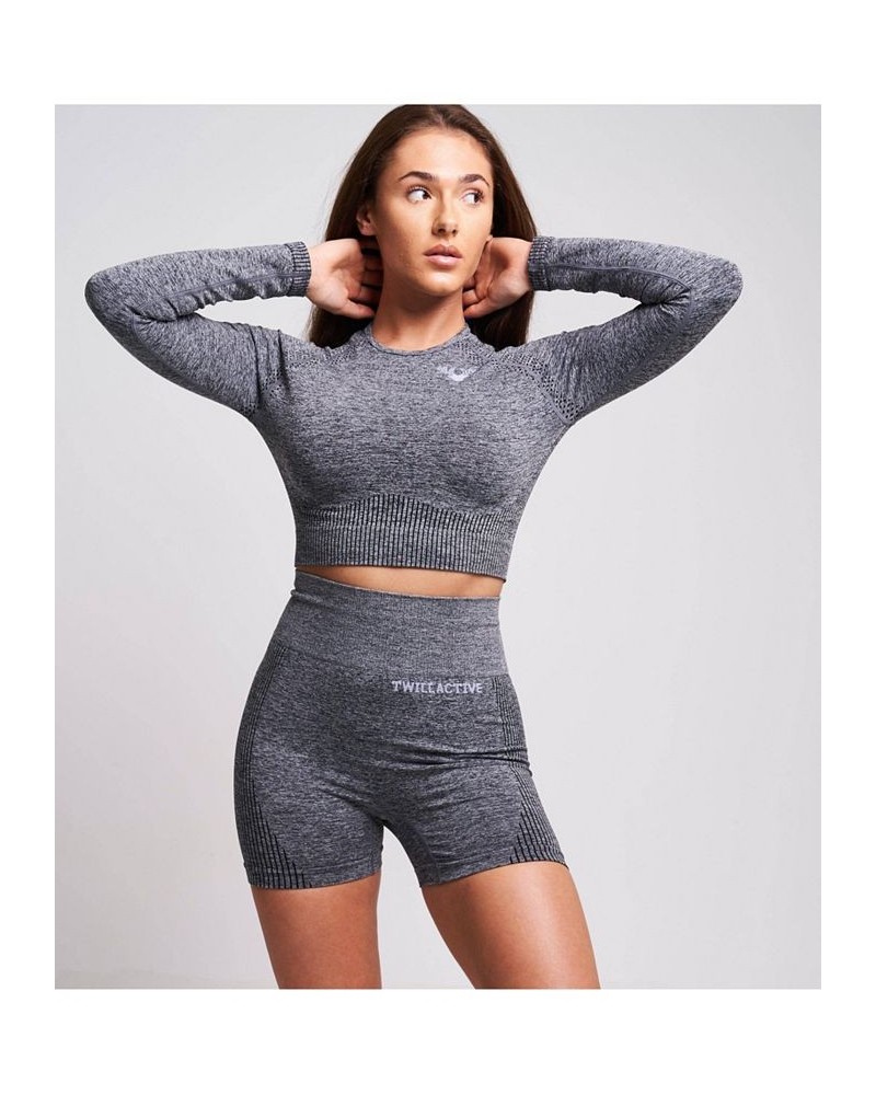 Women's Acelle Recycled Long Sleeve Crop Top - Grey Marl Grey $32.50 Tops