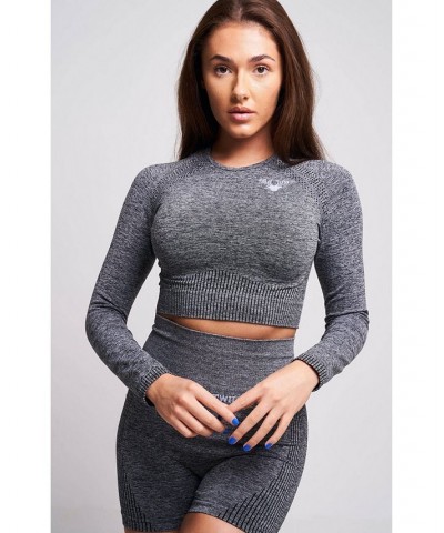 Women's Acelle Recycled Long Sleeve Crop Top - Grey Marl Grey $32.50 Tops