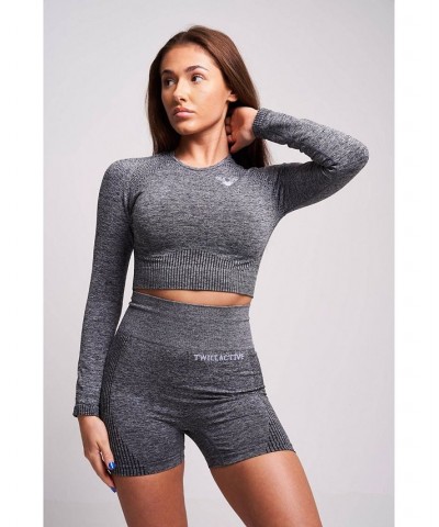 Women's Acelle Recycled Long Sleeve Crop Top - Grey Marl Grey $32.50 Tops